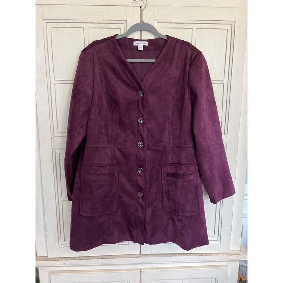 Coldwater Creek size 18 womens faux suede jacket burgundy - Picture 1 of 4